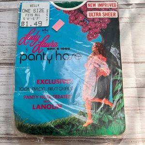 Vintage Lady Laura Kelly Green deadstock ultra sheer‎ nylon pantyhose one size